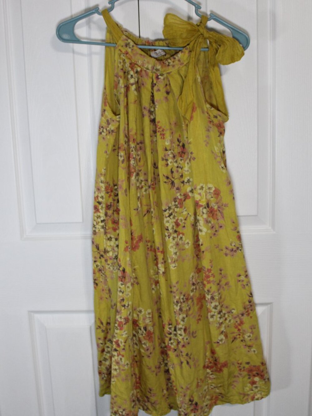 Bellambra Yellow Floral 100% Linen Sundress Dress w/Adjustable Tie Straps